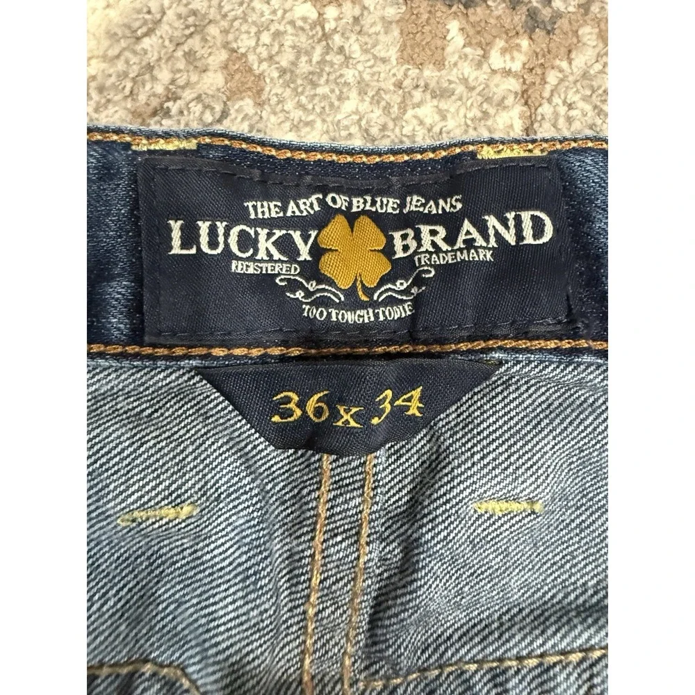 Lucky Brand 329 Jeans Mens 36x34 Classic Straight Stretch Dark Wash Zip Fly - Picture 4 of 16